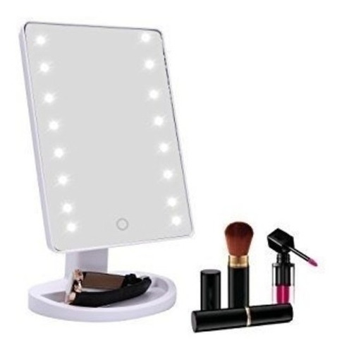 Imagen 2 de 7 de Espejo Rectangular Maquillaje Con Luz 16 Leds Y Base 16x21cm