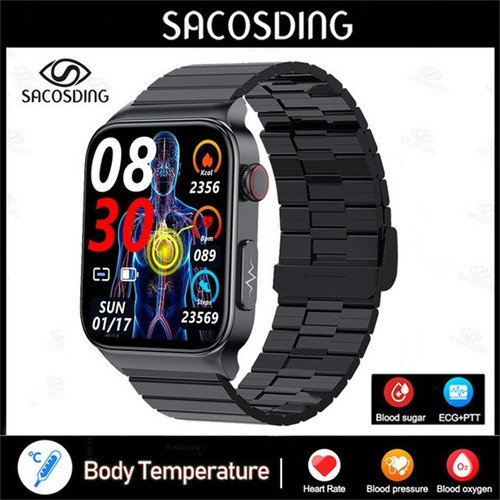 Reloj Inteligente Hombre Glucosa Sangre Ecg Presión Arterial Color De La Malla Steel Black B