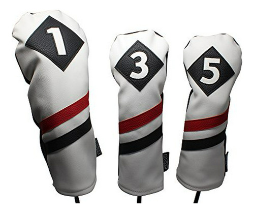 Bolsa De Golf - Majek Retro Golf Headcovers White Red And Bl