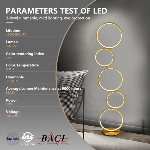 Lámpara De Pie Led Moderna Regulable Para Dormitorio Con 5 A