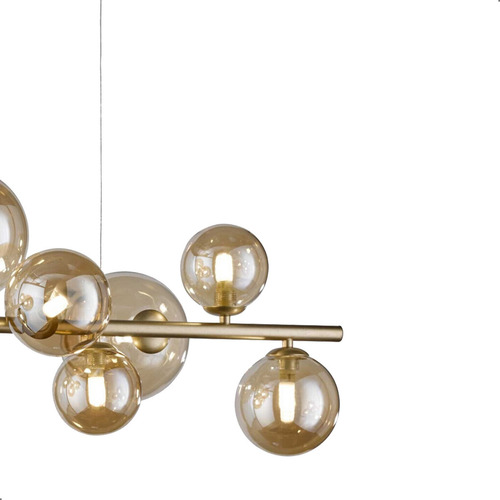 Lustre Pendente Jabuticaba Dourado Globos Âmbar Sala Jantar