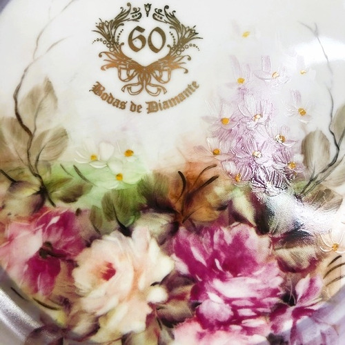 Imagem 4 de 4 de Prato Pintado Bodas De Diamante 60 Anos De Casamento 26cm