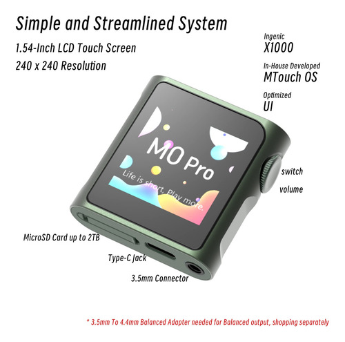 Mp3 Player Shanling M0 Pro Bluetooth Hi-res 15h Battery 2tb