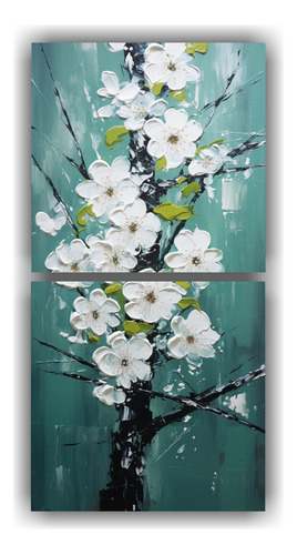 160x80cm Cuadro Tela Sublimada Cerezos Verdes Decoración