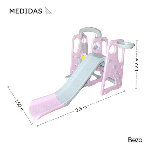 Centro De Diversión Infantil Resbaladilla Columpio Canasta Color Rosa