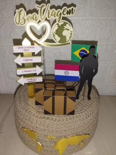 Topper Topo De Bolo Adulto Tema Viagem Personalizado