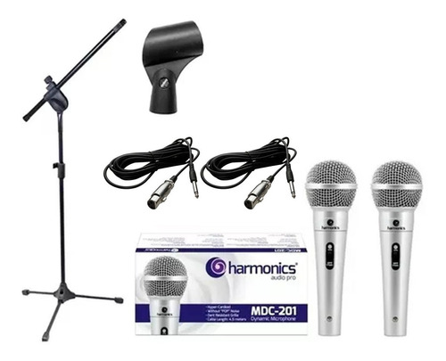Kit 2 Microfone Profissional Mdc201+pedestal +cachimbo+cabo
