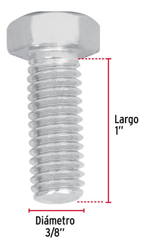 Tornillo Tipo Maquina 3/8'' X 1'' Hexagonal Metal 40pz 44575