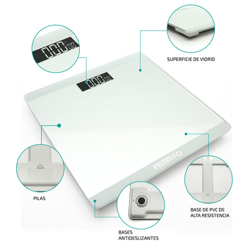 Imagen 6 de 7 de Balanza digital Femmto B01 blanca, hasta 180 kg