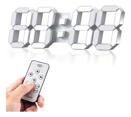 Epsky - Reloj De Pared Digital 3d Blanco Con Led, Reloj Desp