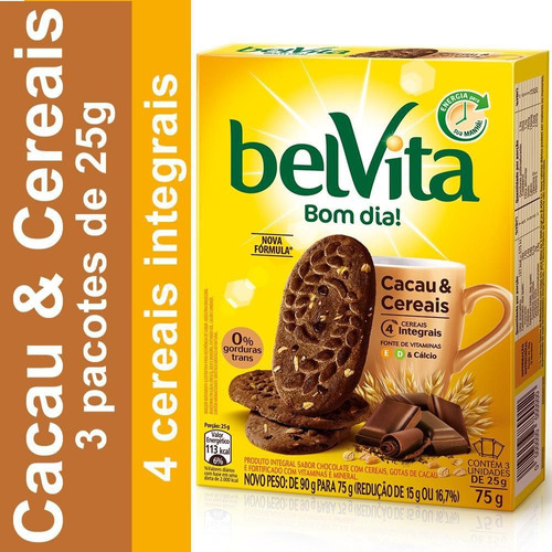 Biscoito Cacau e Cereais Belvita 75g Mondelez Belvita Biscoito integral BelVita Cacau & Cereais