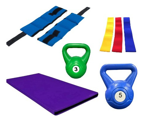 Kit De Entrenamiento Pilates Yoga Colchoneta Pesa Rusa Azul