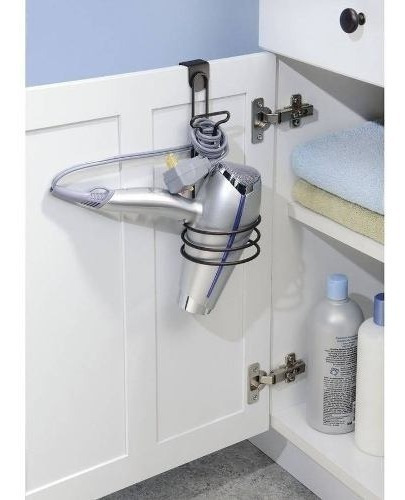 Imagen 2 de 4 de Colgador Soporte Secador Pelo Puerta Baño Negr Salon Belleza
