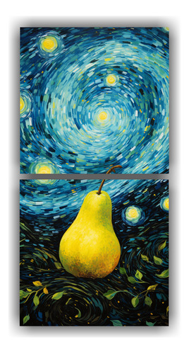 40x20cm Cuadro Decorativo Fruta Mora Noche Estrellada Estilo