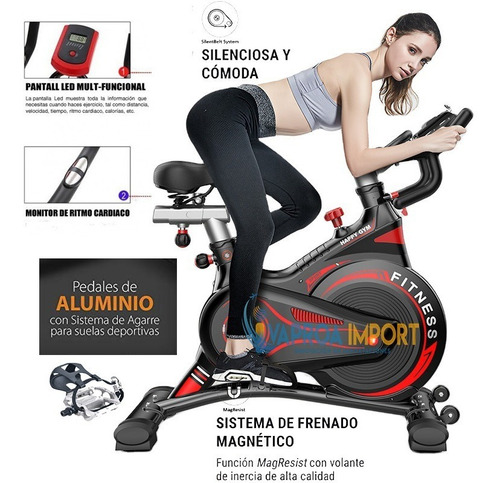 Imagen 1 de 10 de Bicicleta Estática Spinning+pedal Aluminio+monitor+magnética