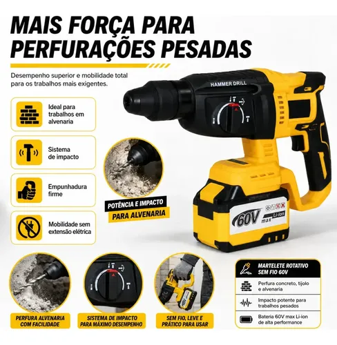 Kit 4 Em 1 58v Martelete/chave/furadeira/esmerilha Nakasaki