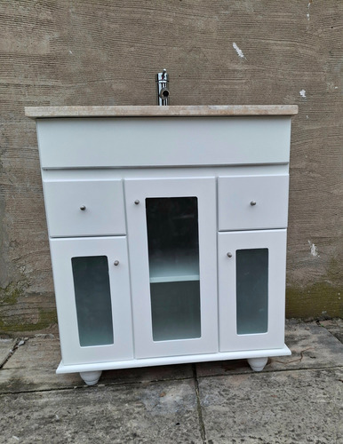 Vanitory 70cm Bacha De Mármol Travertino. Blanco Beige Un Agujero