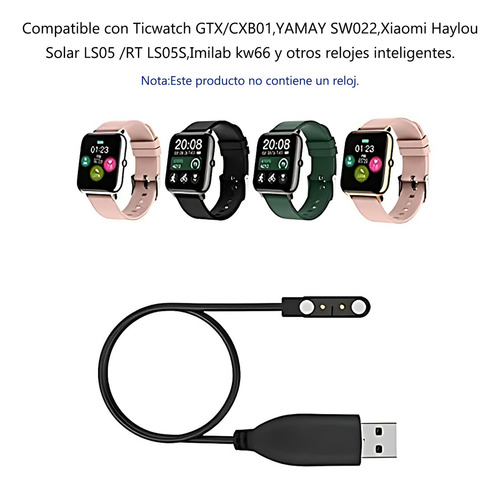 3 Pcs Cargador Para Haylou Solar LS01/LS02 Cable USB Smart Watch, Pines Succión Magnética Cargador USB Rápida
