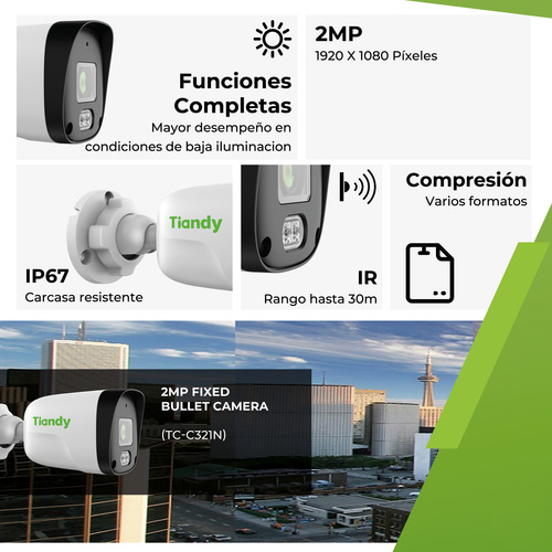 Tiandy 4 Camaras Bullet Ip Poe 2mp -30ir - Mic-ip67 Tc-c321n Blanco