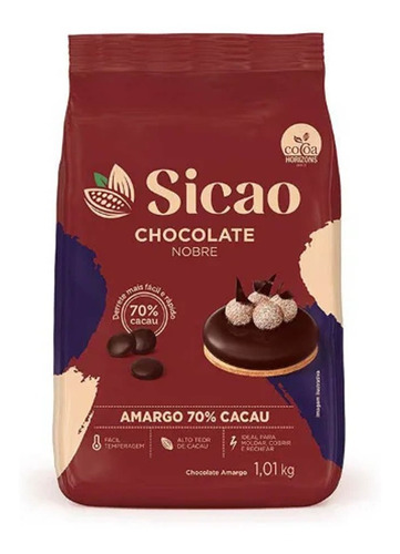 Chocolate Amargo 70% Cacau Moedas 1,01kg Sicao Nobre