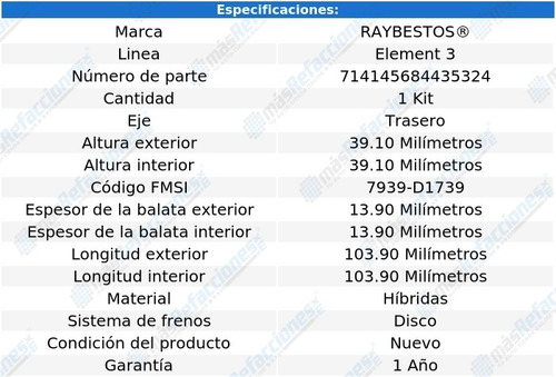 Balatas Híbridas Traseras Chevrolet Spark 13 Raybestos E3