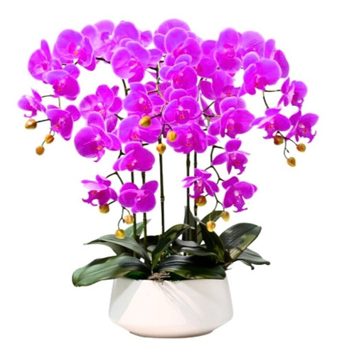 Arreglo De 6 Orquídeas Artificiales De Tacto Natural Morada