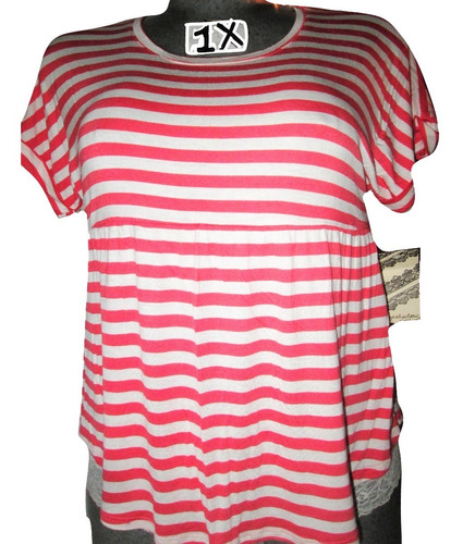 Blusa Rayas Coral Y Blanco Talla 1x (36/38) Eye Clothing