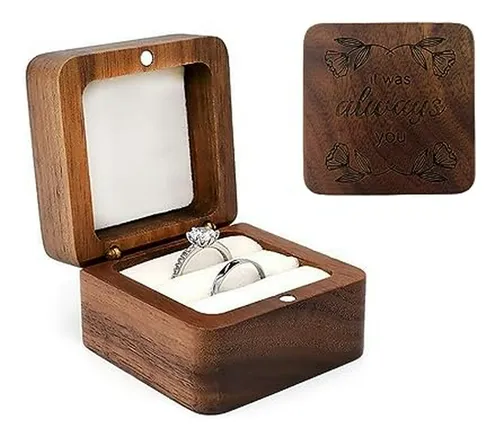 Caja De Madera Para Anillos De Boda Y Compromiso Con Adornos