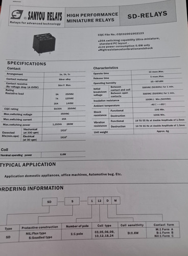 Relay 12v 20a Simple Inversor Mini Sd-s-112d Sanyou