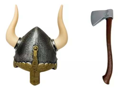 Fantasia Viking Gladiador Capacete Chifre E Machado Festas