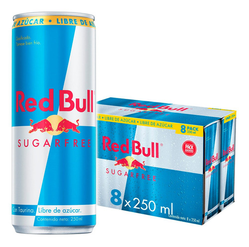 Bebida Energetica Red Bull Sugar Free 8 Latas De 250ml
