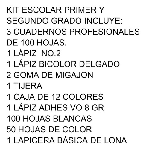 Kit Útiles Escolares Primer Y Segundo Grado Primaria