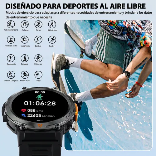 Práctico Tactical Smartwatch Eigiis Ke3 Linterna Con Doble Correa Caja Naranja