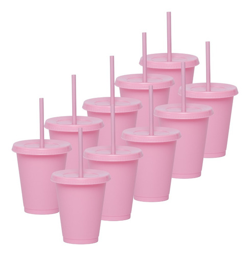 200 Vasos Reusables Con Popote Para Bebida Fría Mini 16 Oz Color Rosa pastel