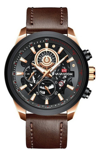 Reloj Luminoso Casual Va Va Voom Con Calendario De Cuero Color De La Correa Brown Leather Black