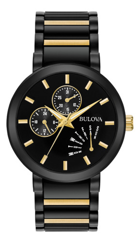 Reloj moderno Bulova para hombre negro/dorado - 98c124