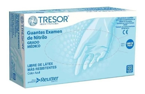 Guantes descartables antideslizantes Tresor Examinación color azul celeste talle S de nitrilo x 100 unidades