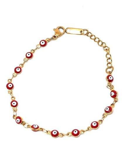 Pulsera Ojito Turco 4mm Rojo Acero Inoxidable Dorado