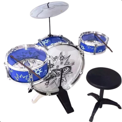 Bateria Musical Infantil Tambor Baquetas Pedal E Banquinho