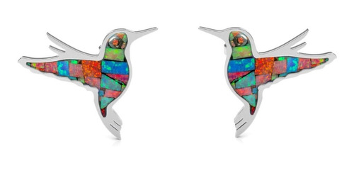 Arete Broquel Colibrí De Plata 925 Opalo Multicolor Agálea 