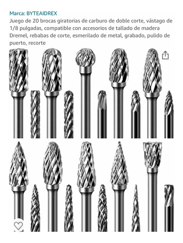 Brocas Carburo De Tusteno Juego De 20 Brocas Vastago 1/8