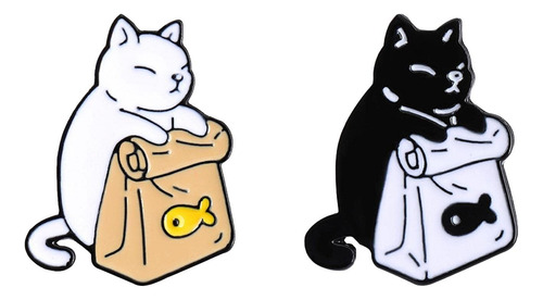 Conjunto De 2 Prendedores De Gato Esmaltado, Broches Solapa