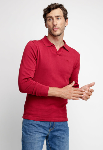 Polera Hombre Manga Larga Polo Rojo Fw 2023 Ferouch