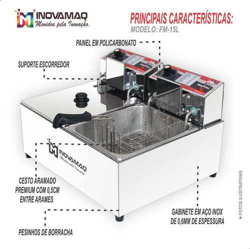 Imagem 3 de 6 de Fritadeira Elétrica Prof 2 Cubas 15l - 220v 5000w - Inovamaq