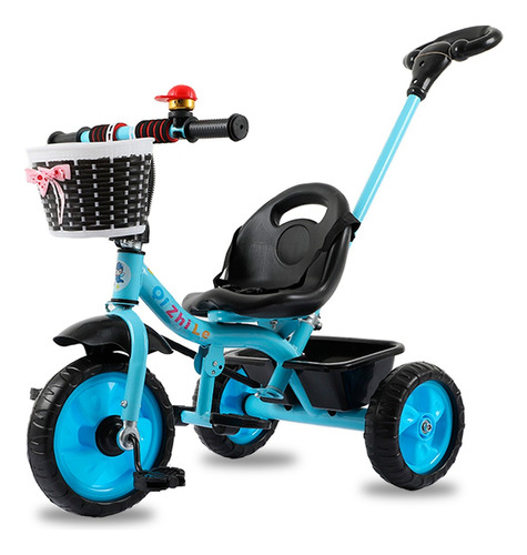 Triciclo Tipo Carreola Plegable Portatil Reclinable 2 En 1 Color Azul