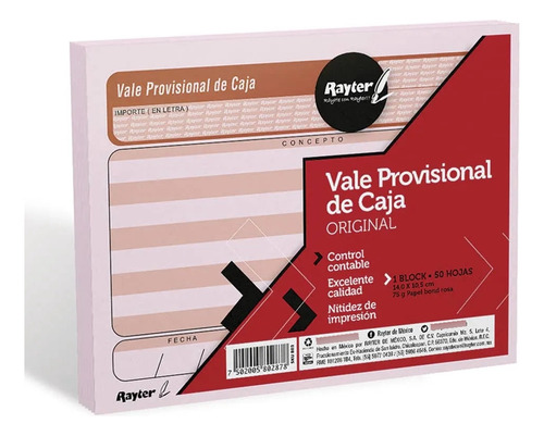 Block Vale Provisional Caja Tamaño 1/4 Carta 50hojas 10pz