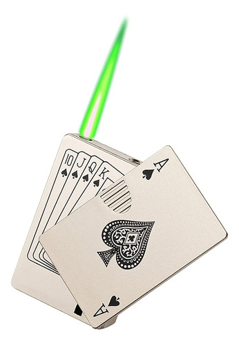 Encendedor Recargable Soplete Chorro Llama Verde Poker Ace