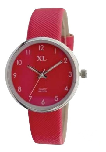 Reloj Mujer Xl Extra Large Pu Símil Cuero Rojo Modelo 2705