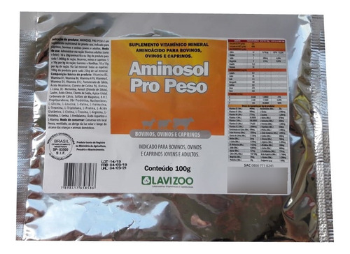 Aminosol Pro Peso Sache 100 Gr - Lavizoo ( Ganho De Peso )