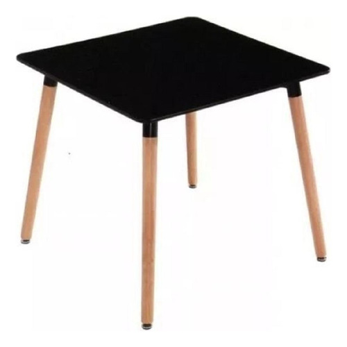 Mesa Eames Cuadrada 80 X 80 Patas De Madera Tapa Negro Patas Marrón